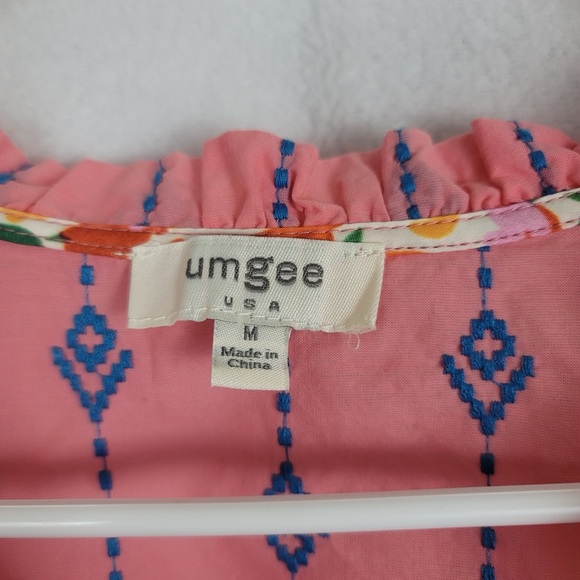 Umgee Coral and Navy V-Neck BOHO Blouse Size Medium - Picture 4 of 6